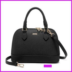 Classic Double Zip Dome Satchel Crossbody Bag Vegan Leather Elegant Chic